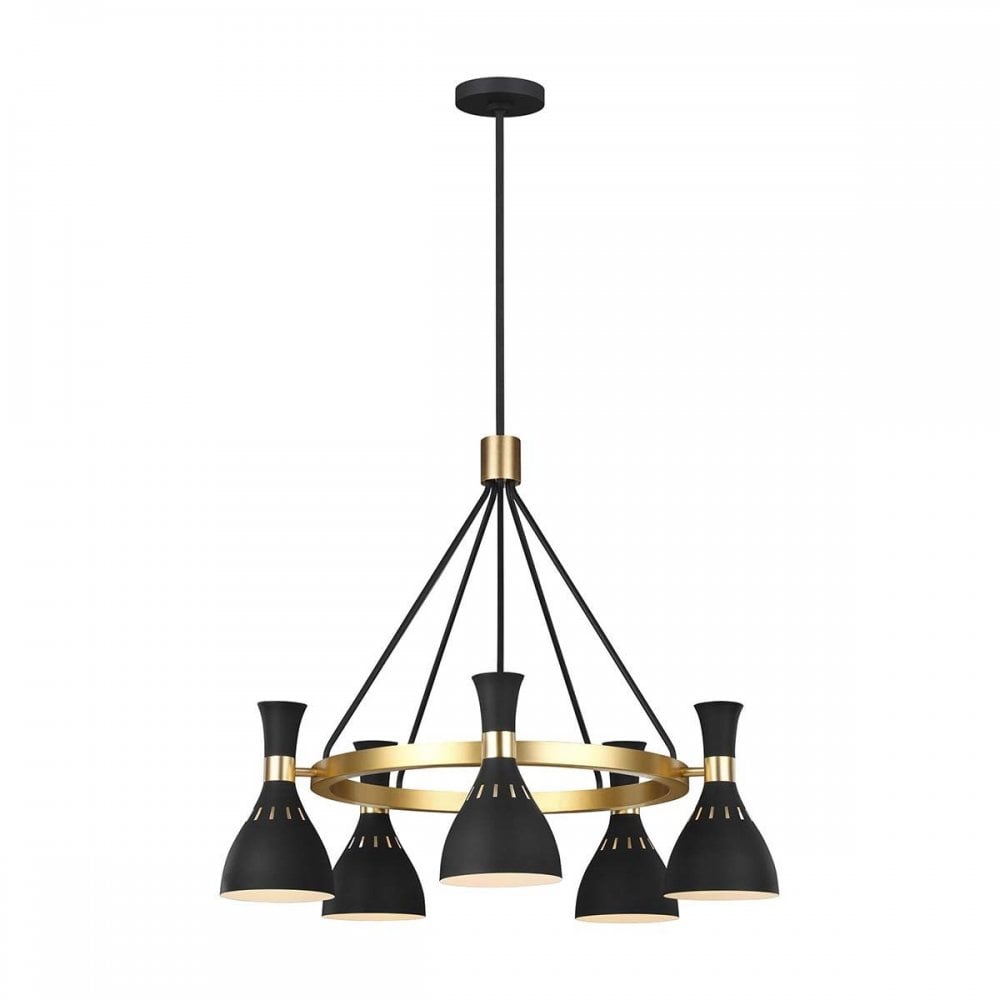 Feiss FE-JOAN5-MB Joan 5 Light Chandelier Midnight Black / Burnished Brass