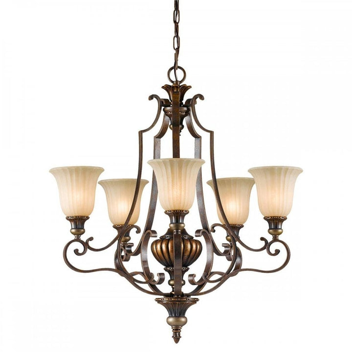 Feiss FE-KELHAM-HALL5-UPLT Kelham Hall 5 Light Up Light Chandelier Firenze Gold/British Bronze