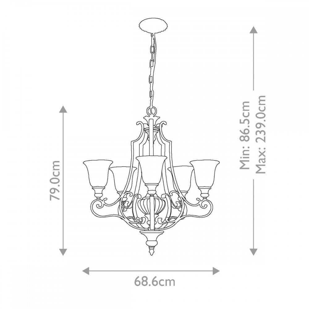 Feiss FE-KELHAM-HALL5-UPLT Kelham Hall 5 Light Up Light Chandelier Firenze Gold/British Bronze