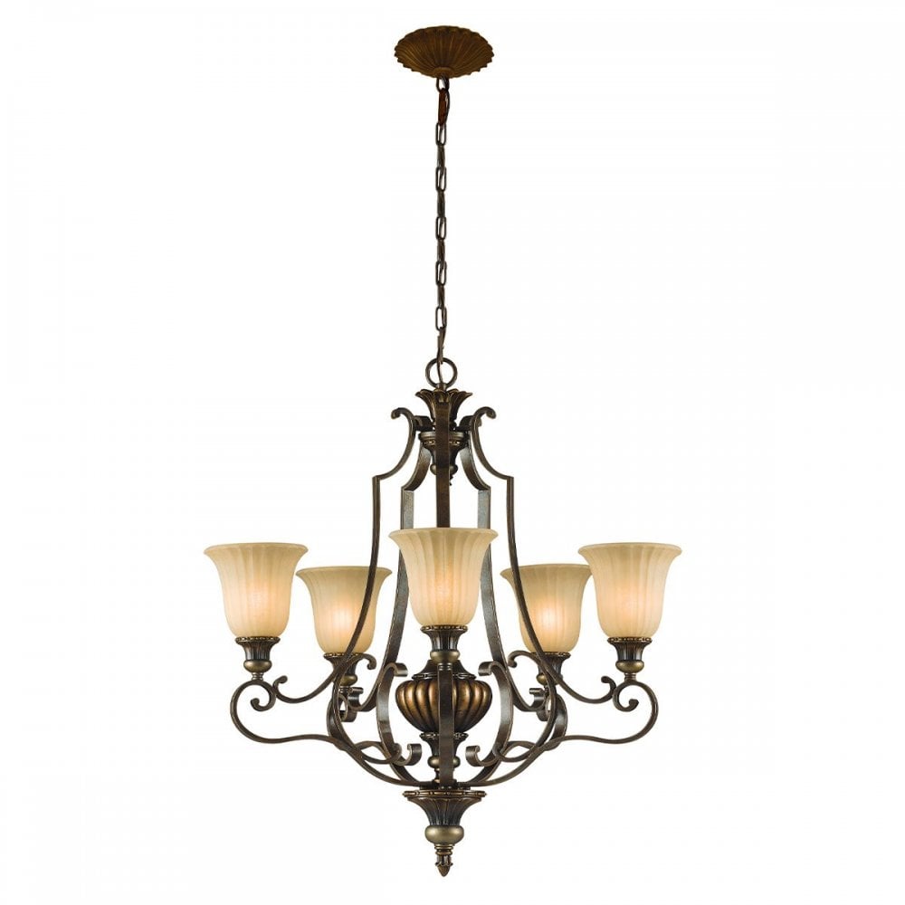 Feiss FE-KELHAM-HALL5-UPLT Kelham Hall 5 Light Up Light Chandelier Firenze Gold/British Bronze