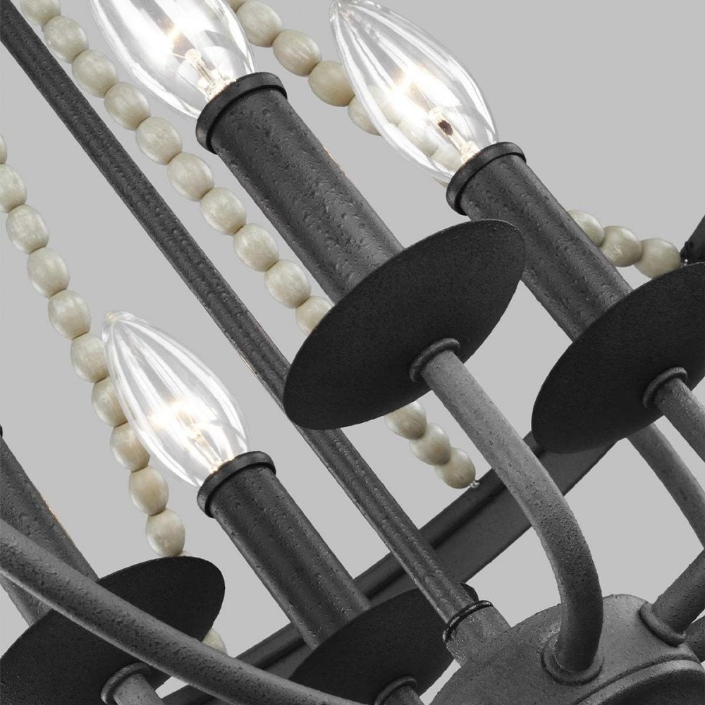 Feiss FE-NORI4-DWZ Nori 4 Light Chandelier Dark Weathered Zinc with Driftwood Grey