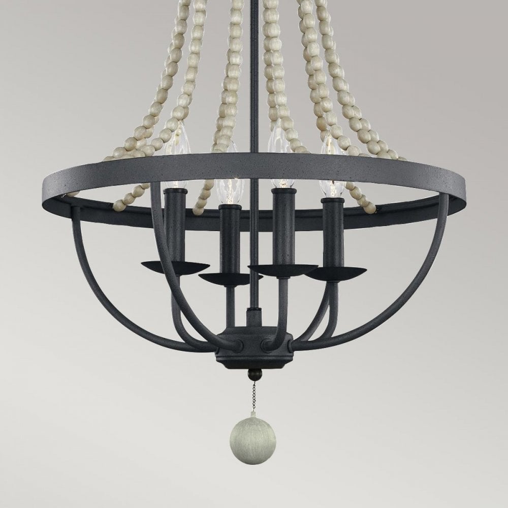 Feiss FE-NORI4-DWZ Nori 4 Light Chandelier Dark Weathered Zinc with Driftwood Grey