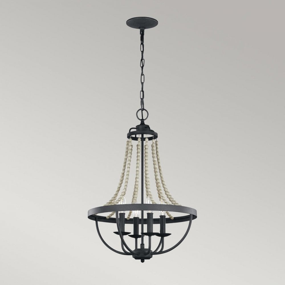 Feiss FE-NORI4-DWZ Nori 4 Light Chandelier Dark Weathered Zinc with Driftwood Grey