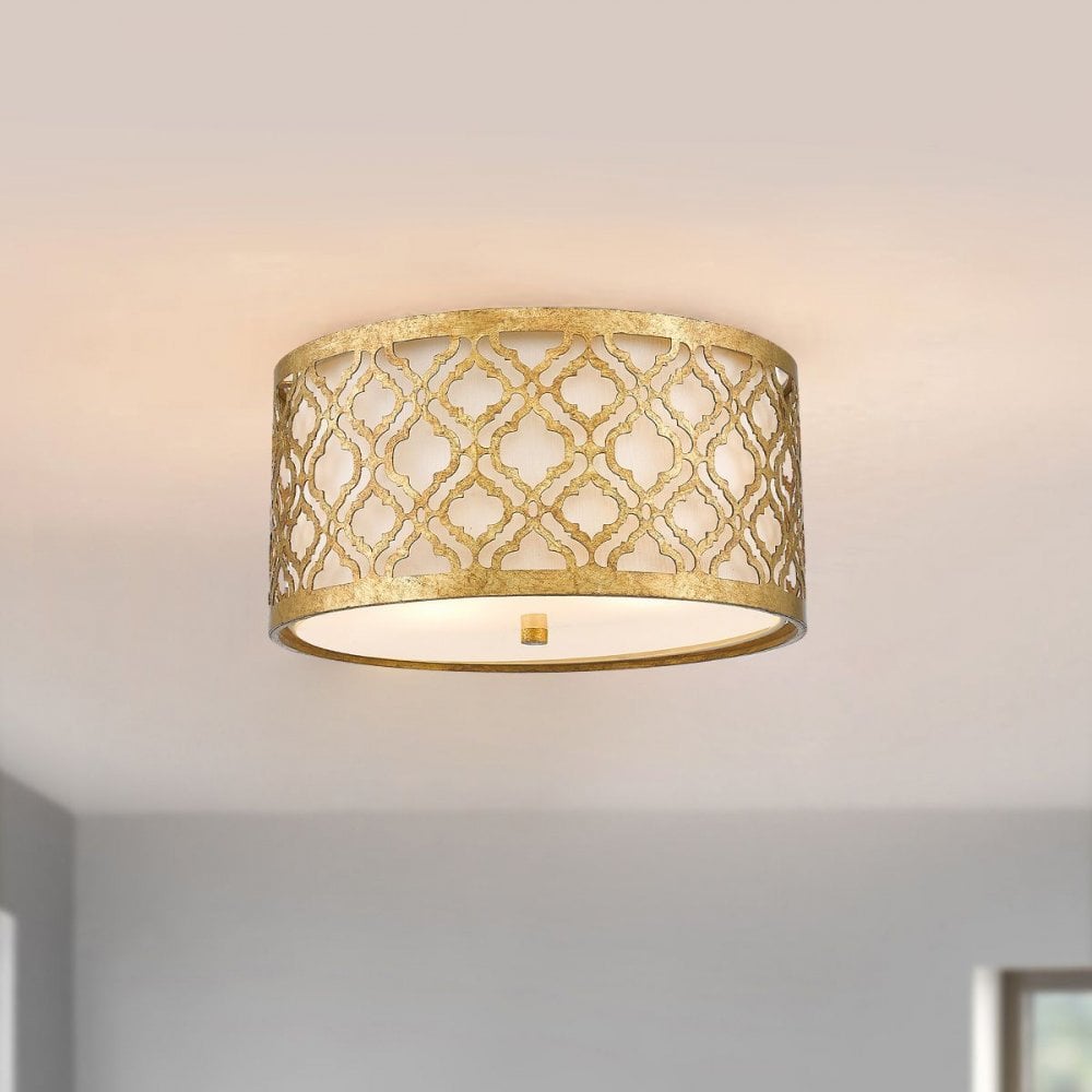 Gilded Nola GN-ARABELLA-F Arabella 2 Light Flush Distressed Gold, Ivory Shade
