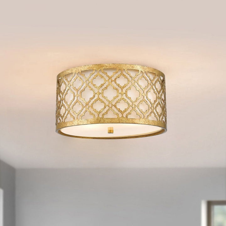 Gilded Nola GN-ARABELLA-F Arabella 2 Light Flush Distressed Gold, Ivory Shade