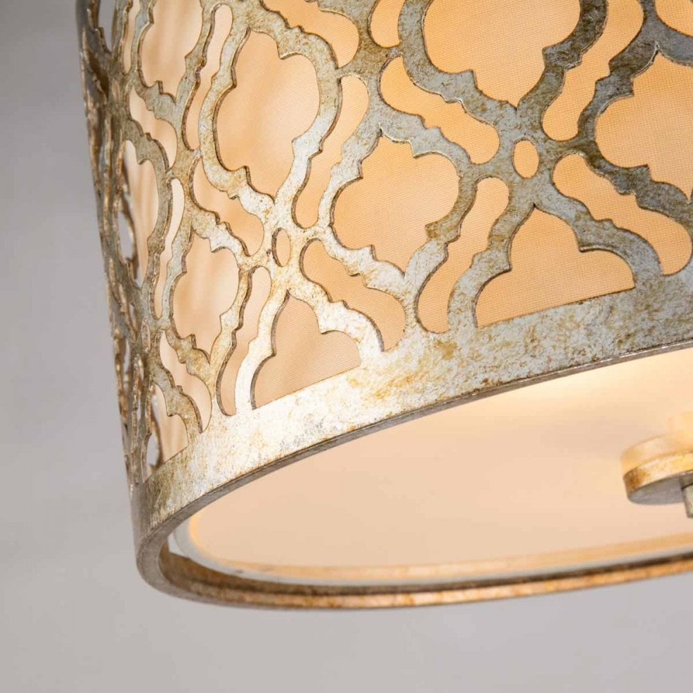 Gilded Nola GN-ARABELLA-F Arabella 2 Light Flush Distressed Gold, Ivory Shade