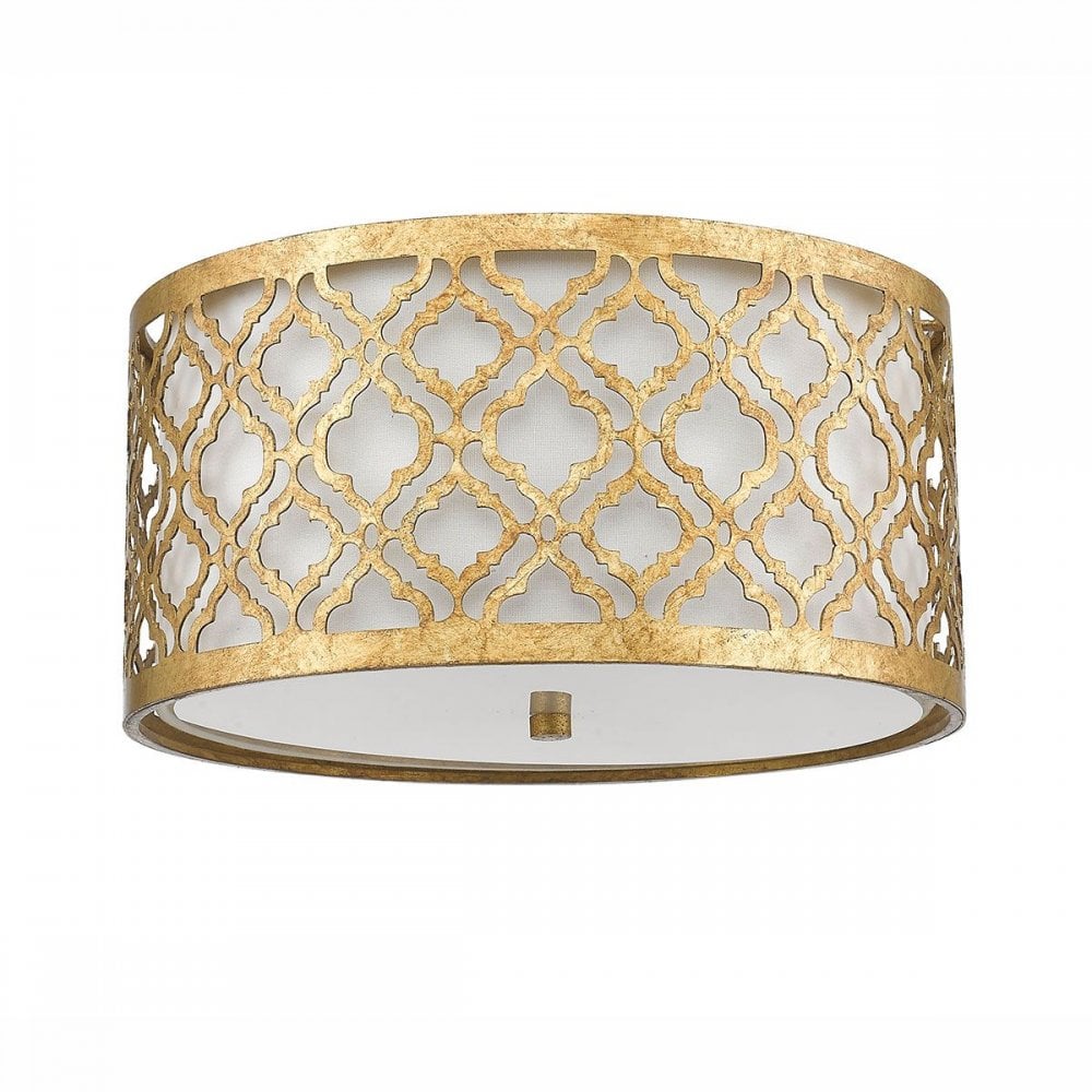 Gilded Nola GN-ARABELLA-F Arabella 2 Light Flush Distressed Gold, Ivory Shade