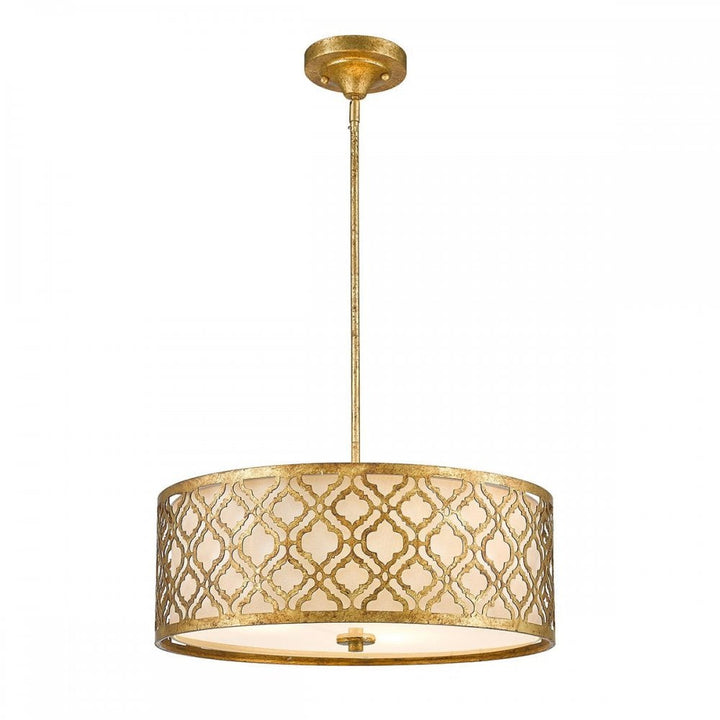 Gilded Nola GN-ARABELLA-P-L Arabella 3 Light Duo-Mount Large Pendant Distressed Gold, Ivory Shade