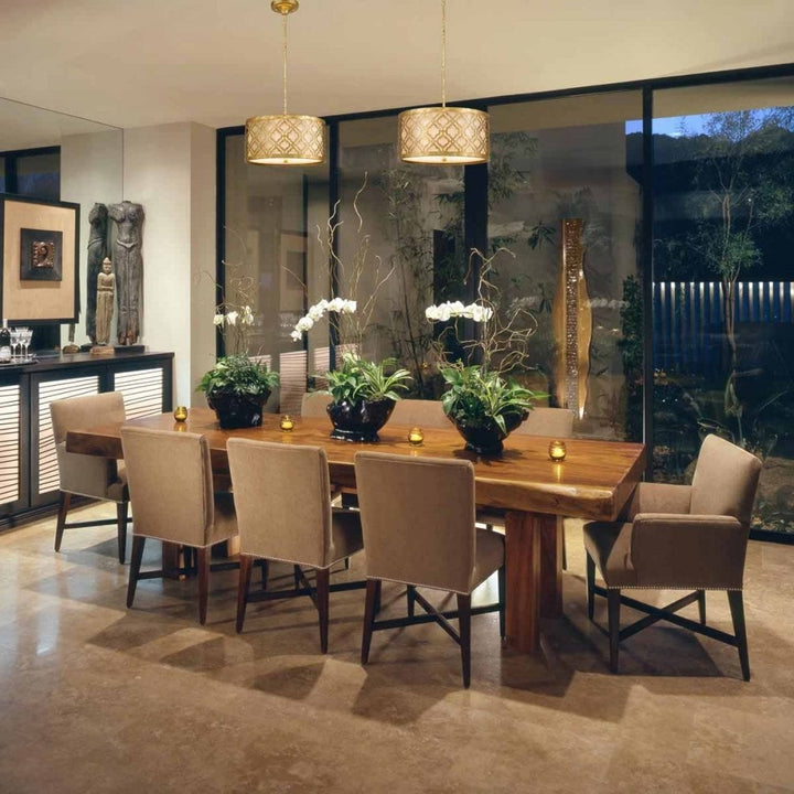 Gilded Nola GN-ARABELLA-P-L Arabella 3 Light Duo-Mount Large Pendant Distressed Gold, Ivory Shade