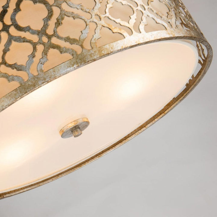 Gilded Nola GN-ARABELLA-P-L Arabella 3 Light Duo-Mount Large Pendant Distressed Gold, Ivory Shade