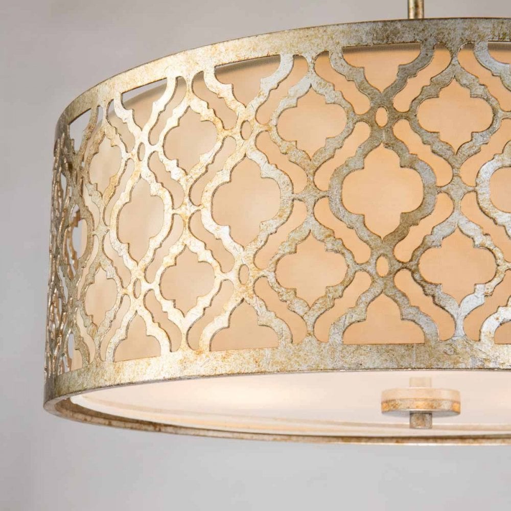 Gilded Nola GN-ARABELLA-P-L Arabella 3 Light Duo-Mount Large Pendant Distressed Gold, Ivory Shade