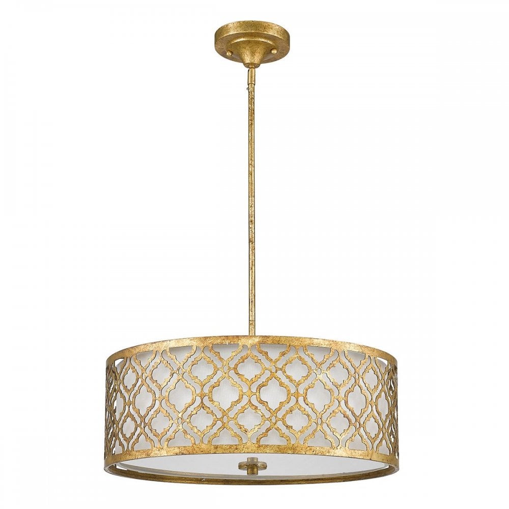 Gilded Nola GN-ARABELLA-P-L Arabella 3 Light Duo-Mount Large Pendant Distressed Gold, Ivory Shade