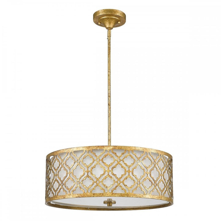 Gilded Nola GN-ARABELLA-P-L Arabella 3 Light Duo-Mount Large Pendant Distressed Gold, Ivory Shade