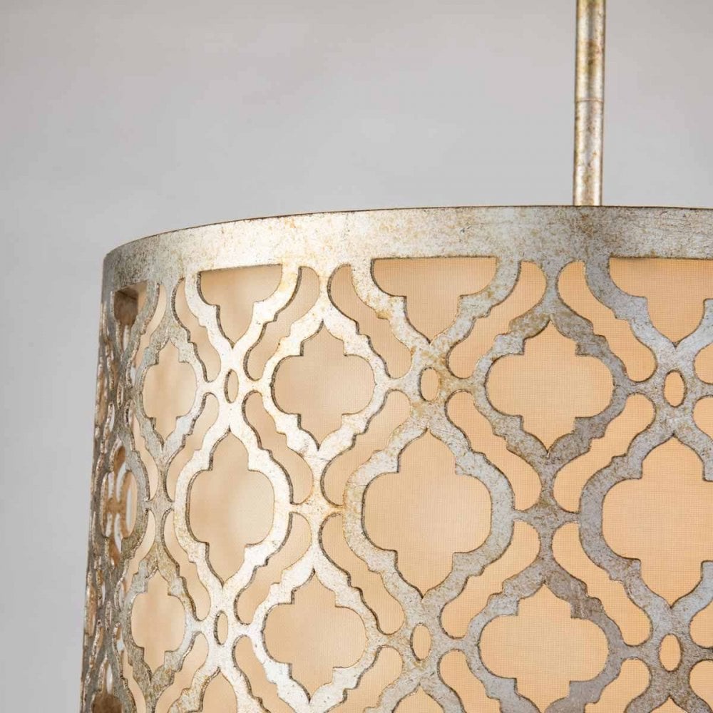 Gilded Nola GN-ARABELLA-P-M Arabella 2 Light Duo-Mount Medium Pendant Distressed Gold, Ivory Shade