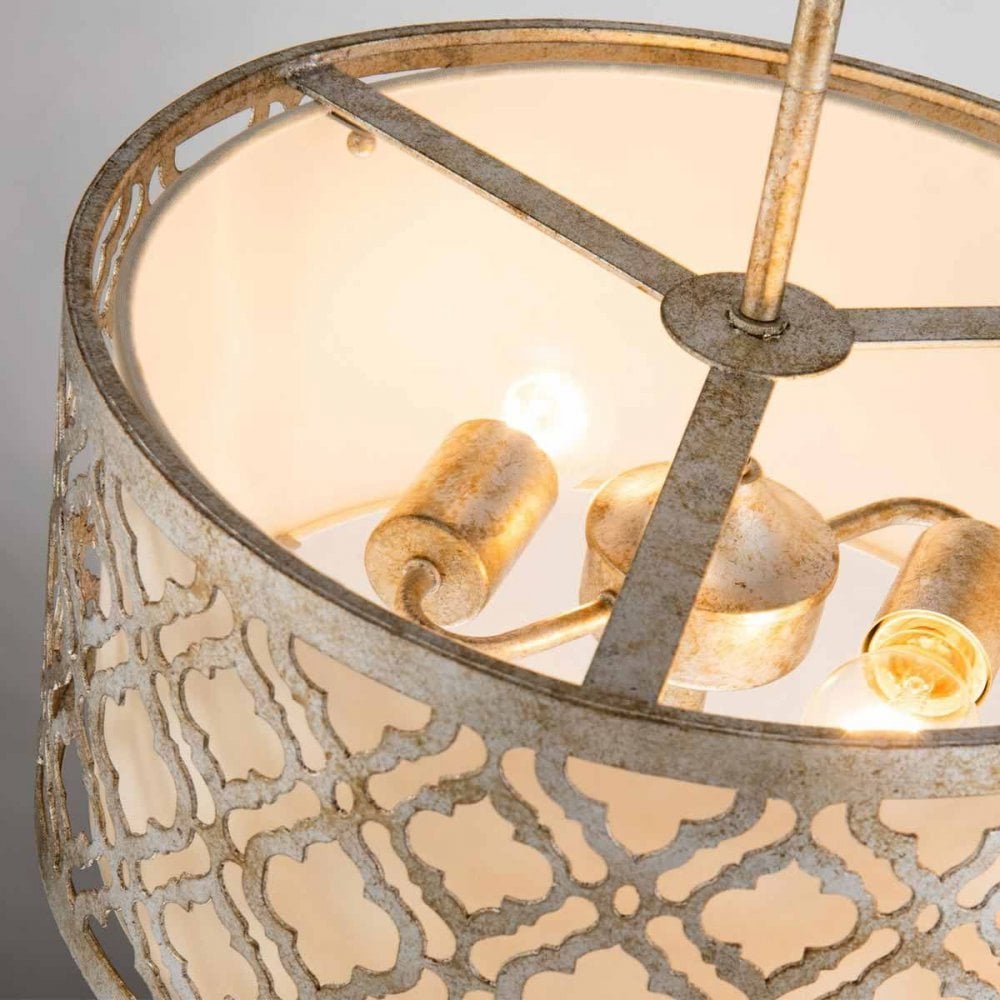Gilded Nola GN-ARABELLA-P-M Arabella 2 Light Duo-Mount Medium Pendant Distressed Gold, Ivory Shade