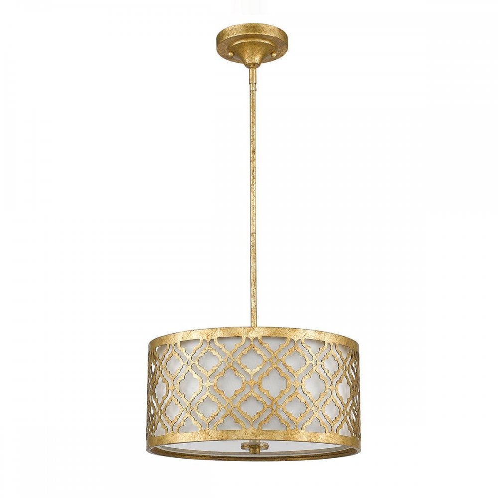 Gilded Nola GN-ARABELLA-P-M Arabella 2 Light Duo-Mount Medium Pendant Distressed Gold, Ivory Shade