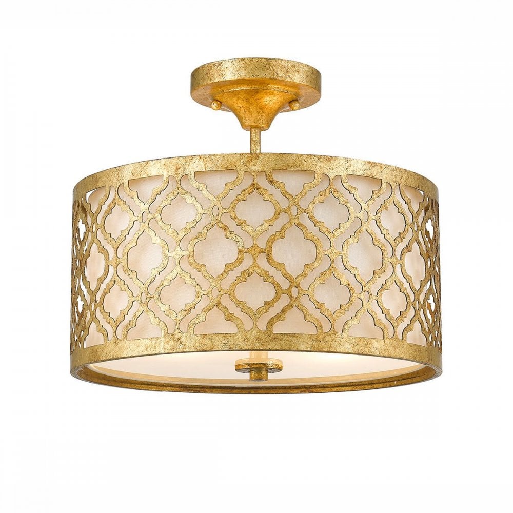 Gilded Nola GN-ARABELLA-P-M Arabella 2 Light Duo-Mount Medium Pendant Distressed Gold, Ivory Shade