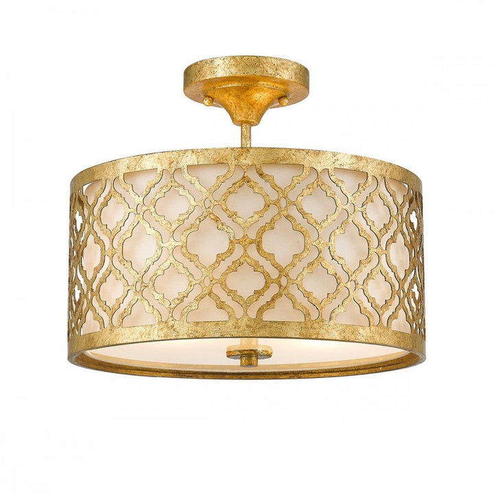 Gilded Nola GN-ARABELLA-P-M Arabella 2 Light Duo-Mount Medium Pendant Distressed Gold, Ivory Shade