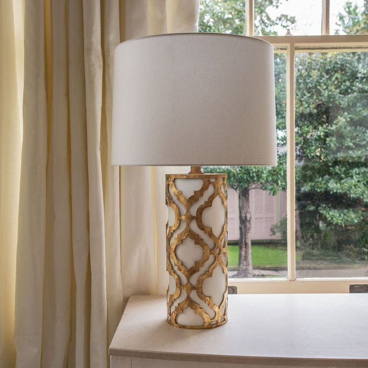 Gilded Nola GN-ARABELLA-TL-G Arabella 1 Light Table Lamp Distressed Gold, Ivory Shade