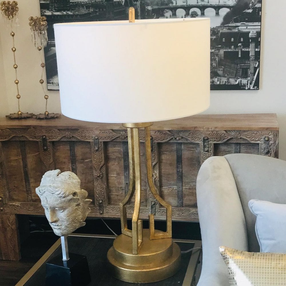 Gilded Nola GN-LEMURIA-TL Lemuria 1 Light Table Lamp Distressed Gold, Ivory Shade