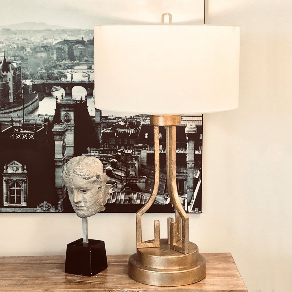 Gilded Nola GN-LEMURIA-TL Lemuria 1 Light Table Lamp Distressed Gold, Ivory Shade