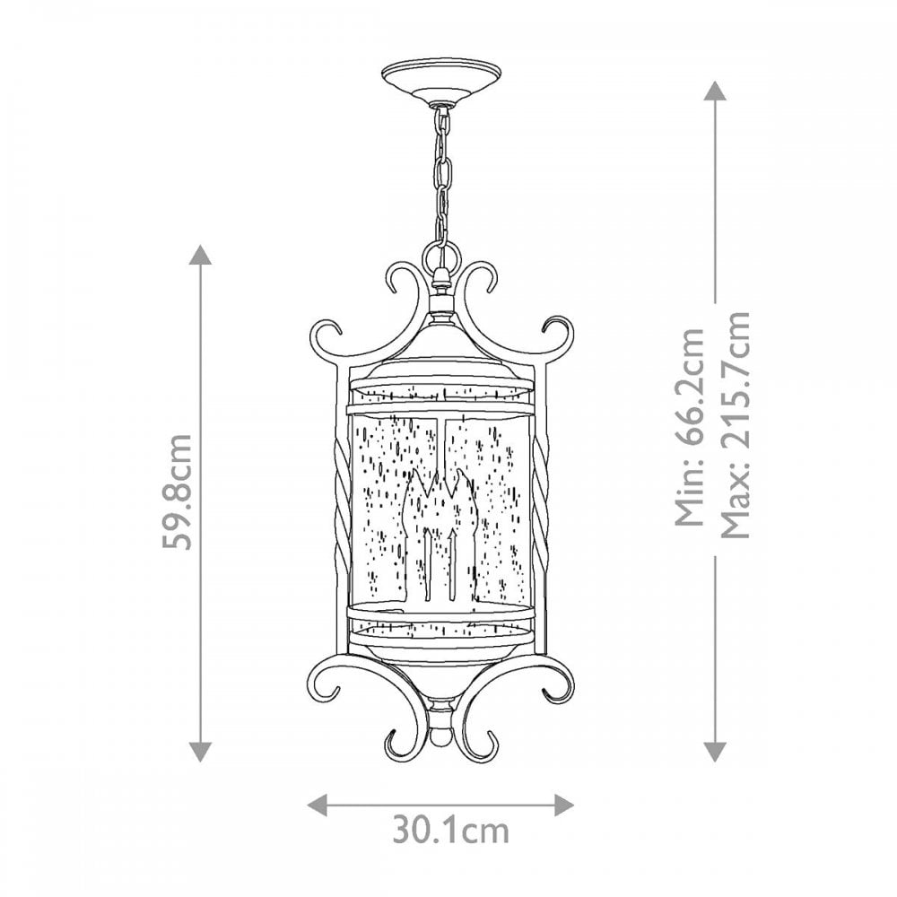 Hinkley HK-CASA8 Casa 3 Light Chain Lantern Olde Black