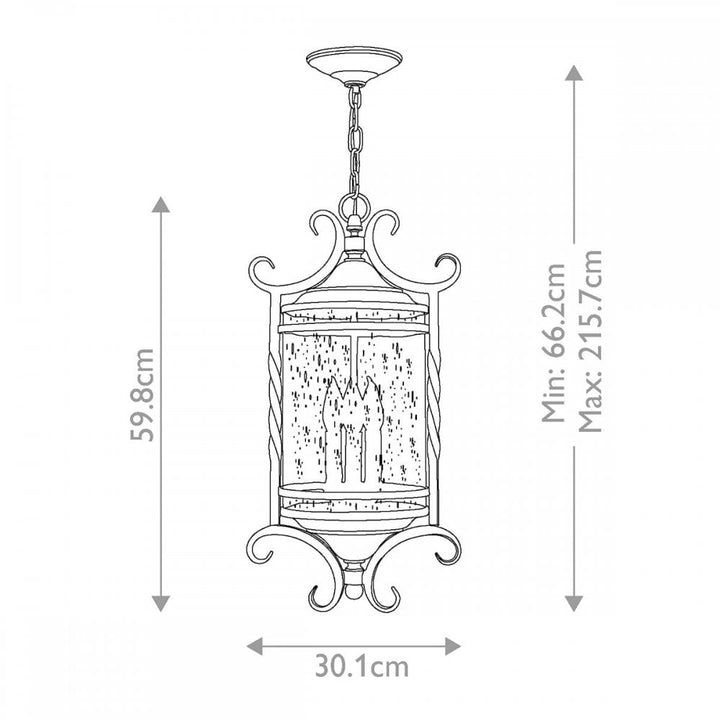 Hinkley HK-CASA8 Casa 3 Light Chain Lantern Olde Black