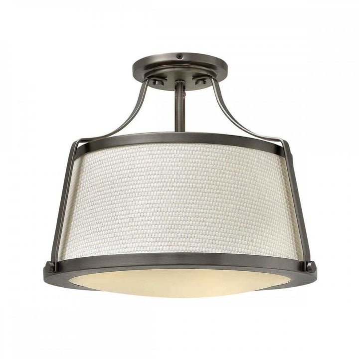 Hinkley HK-CHARLOTTE-SF-AN Charlotte 3 Light Semi-Flush Antique Nickel, Linen Shade