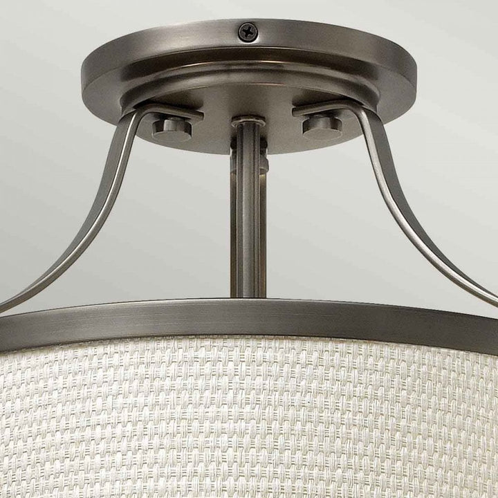 Hinkley HK-CHARLOTTE-SF-AN Charlotte 3 Light Semi-Flush Antique Nickel, Linen Shade