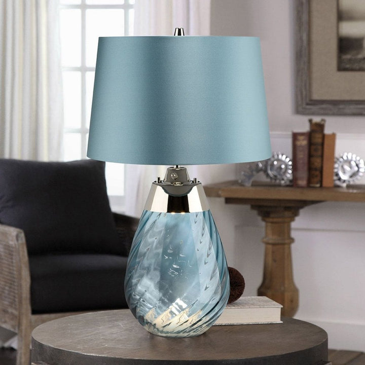 Elstead LENA-TL-S-BLUE Lena 2 Light Small Blue Table Lamp Blue-tinted Glass / Duck Egg Blue Shade