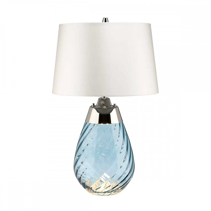 Elstead LENA-TL-S-BLUE-OWSS Lena 2 Light Small Blue Table Lamp with Off-white Shade Blue-tinted Glass / Off-White Shade