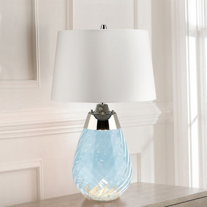 Elstead LENA-TL-S-BLUE-OWSS Lena 2 Light Small Blue Table Lamp with Off-white Shade Blue-tinted Glass / Off-White Shade
