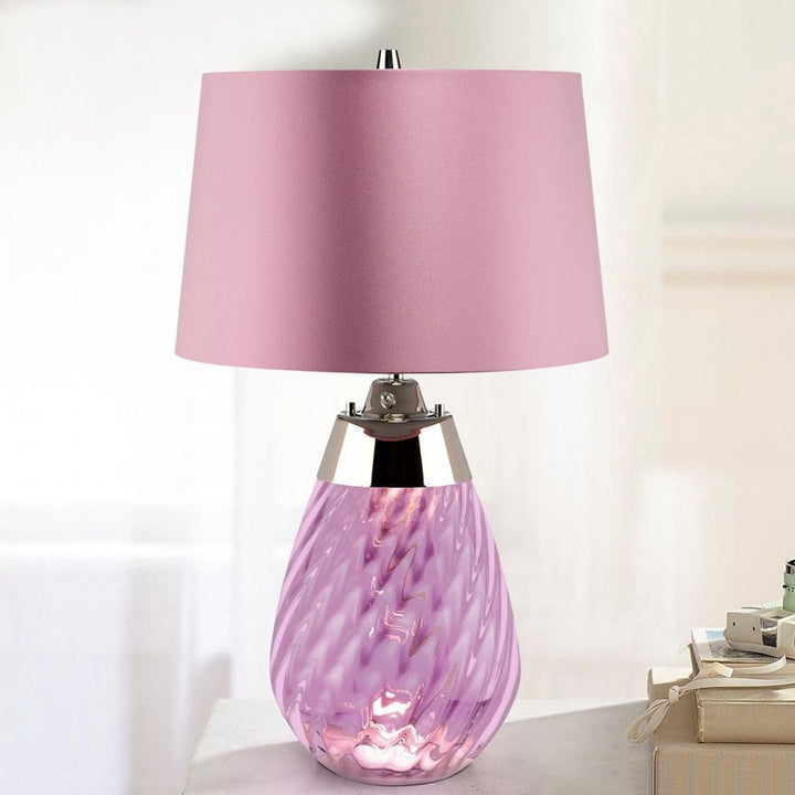 Elstead LENA-TL-S-PLUM Lena 2 Light Small Plum Table Lamp Plum-tinted Glass / Heather Shade