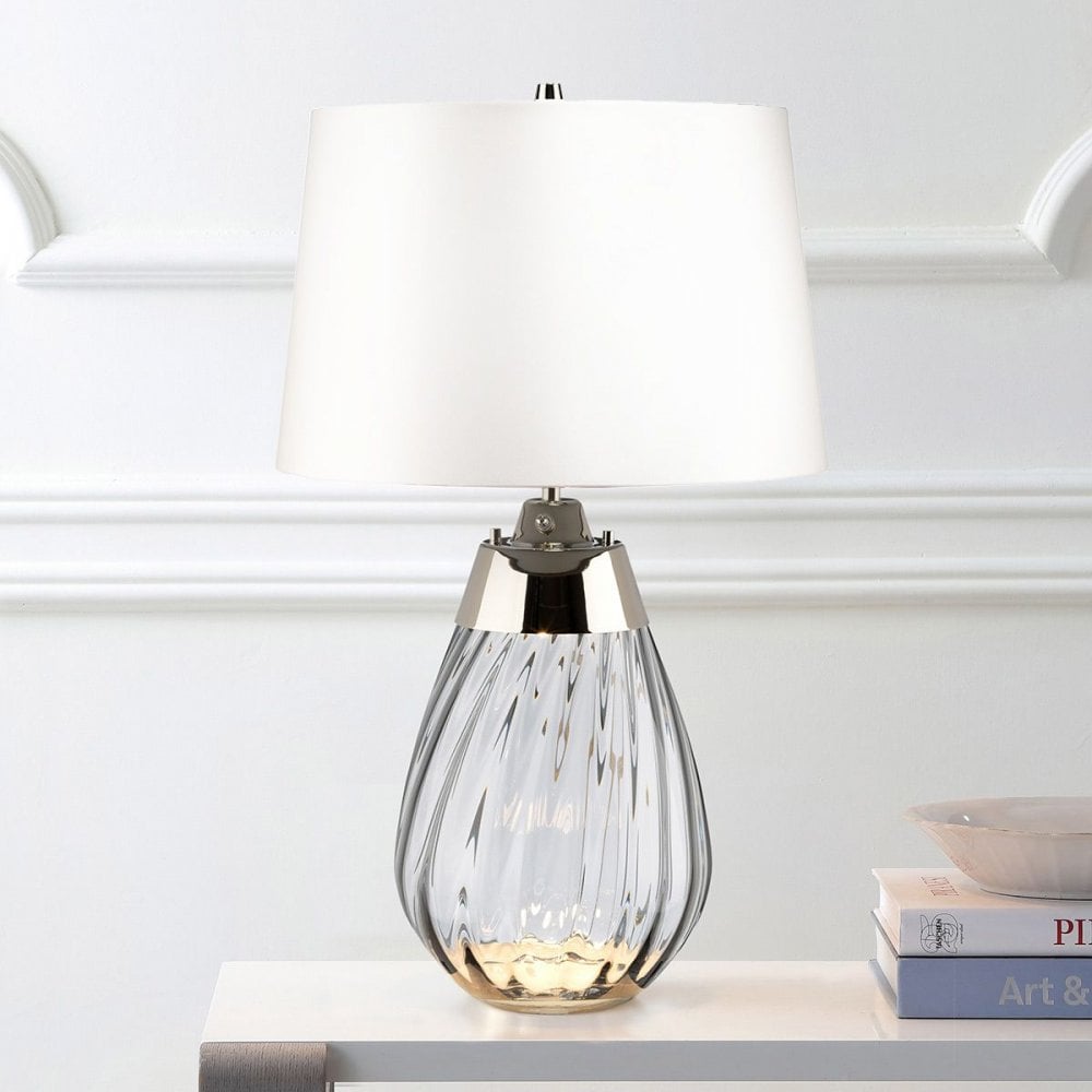 Elstead LENA-TL-S-SMOKE-OWSS Lena 2 Light Small Smoke Table Lamp with Off-white Shade Smoke-tinted Glass / Off-White Shade