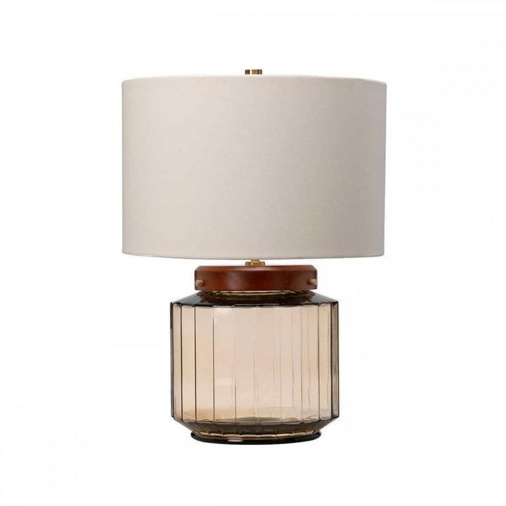 Elstead LUGA-TL-SMOKE Luga Table Lamp - Smoke Metalwork Aged Brass - Glassware Smoke - Wood Dark Stained