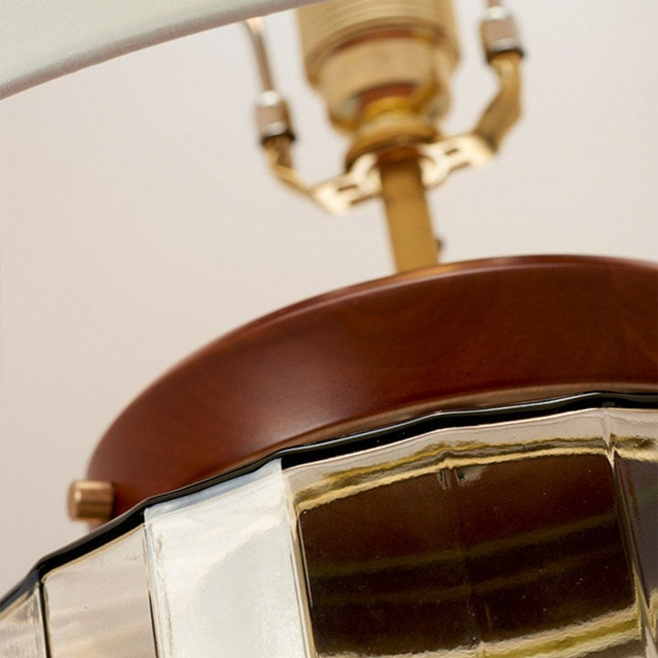 Elstead LUGA-TL-SMOKE Luga Table Lamp - Smoke Metalwork Aged Brass - Glassware Smoke - Wood Dark Stained