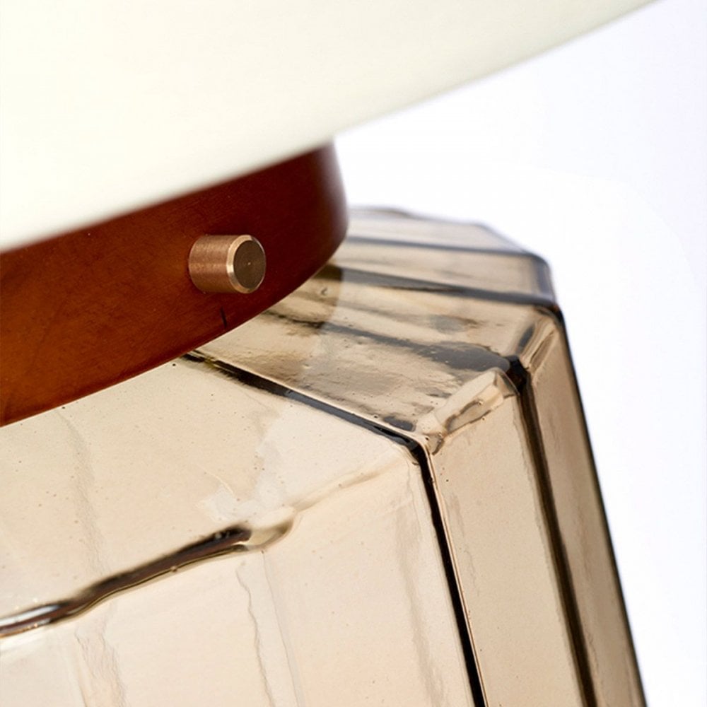 Elstead LUGA-TL-SMOKE Luga Table Lamp - Smoke Metalwork Aged Brass - Glassware Smoke - Wood Dark Stained