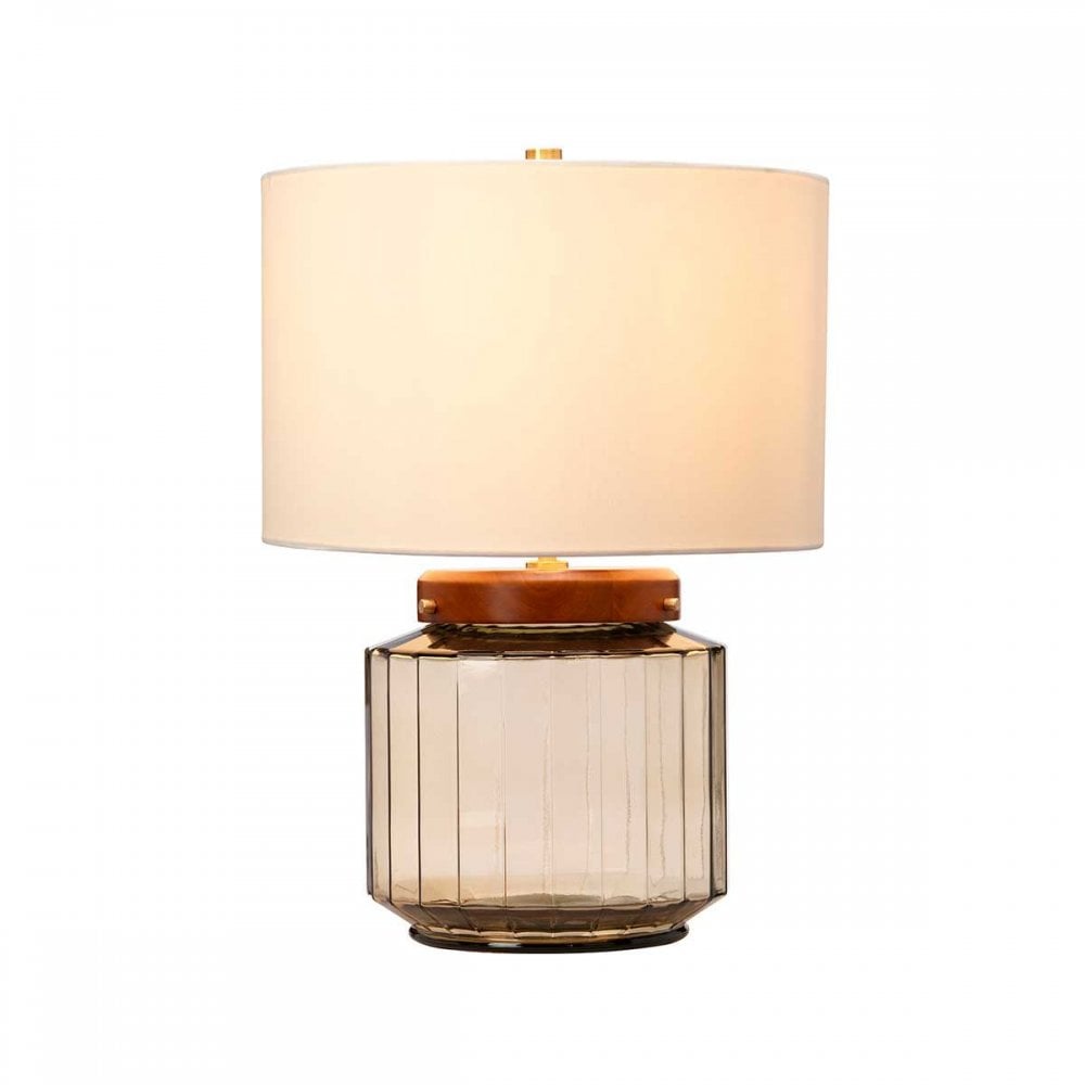 Elstead LUGA-TL-SMOKE Luga Table Lamp - Smoke Metalwork Aged Brass - Glassware Smoke - Wood Dark Stained