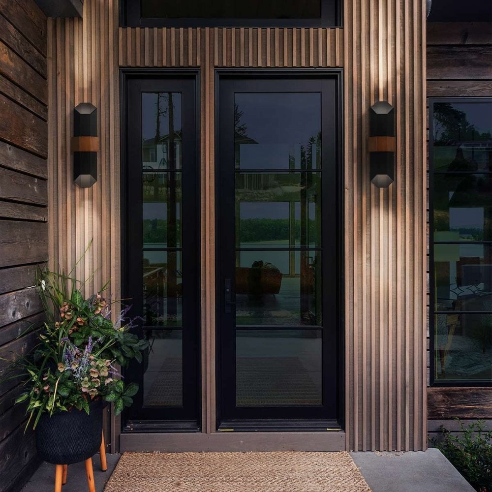 Quoizel QZ-CHASM-L-BKW Chasm LED Wall Lantern - Large Matte Black (with painted wood effect strap)