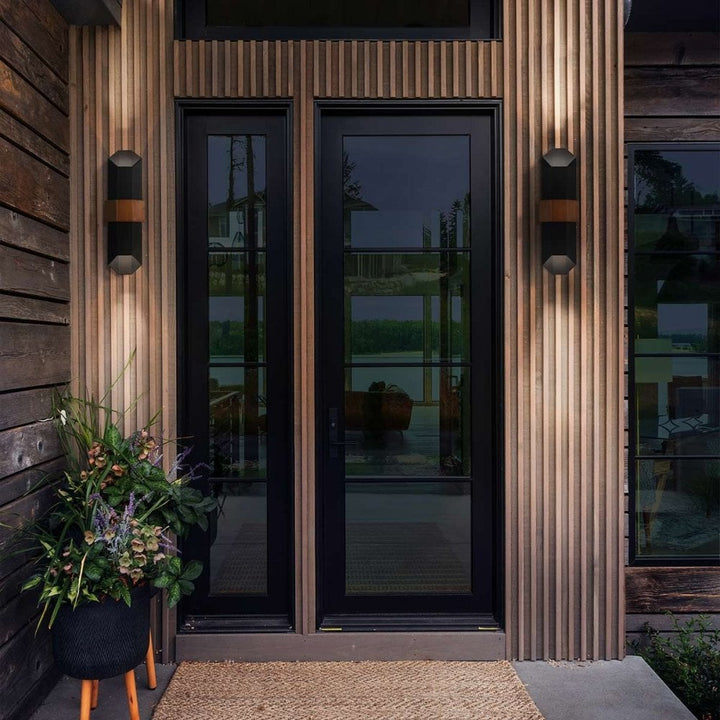 Quoizel QZ-CHASM-L-BKW Chasm LED Wall Lantern - Large Matte Black (with painted wood effect strap)