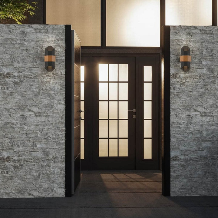 Quoizel QZ-CHASM-M-BKW Chasm LED Wall Lantern - Medium Matte Black (with painted wood effect strap)