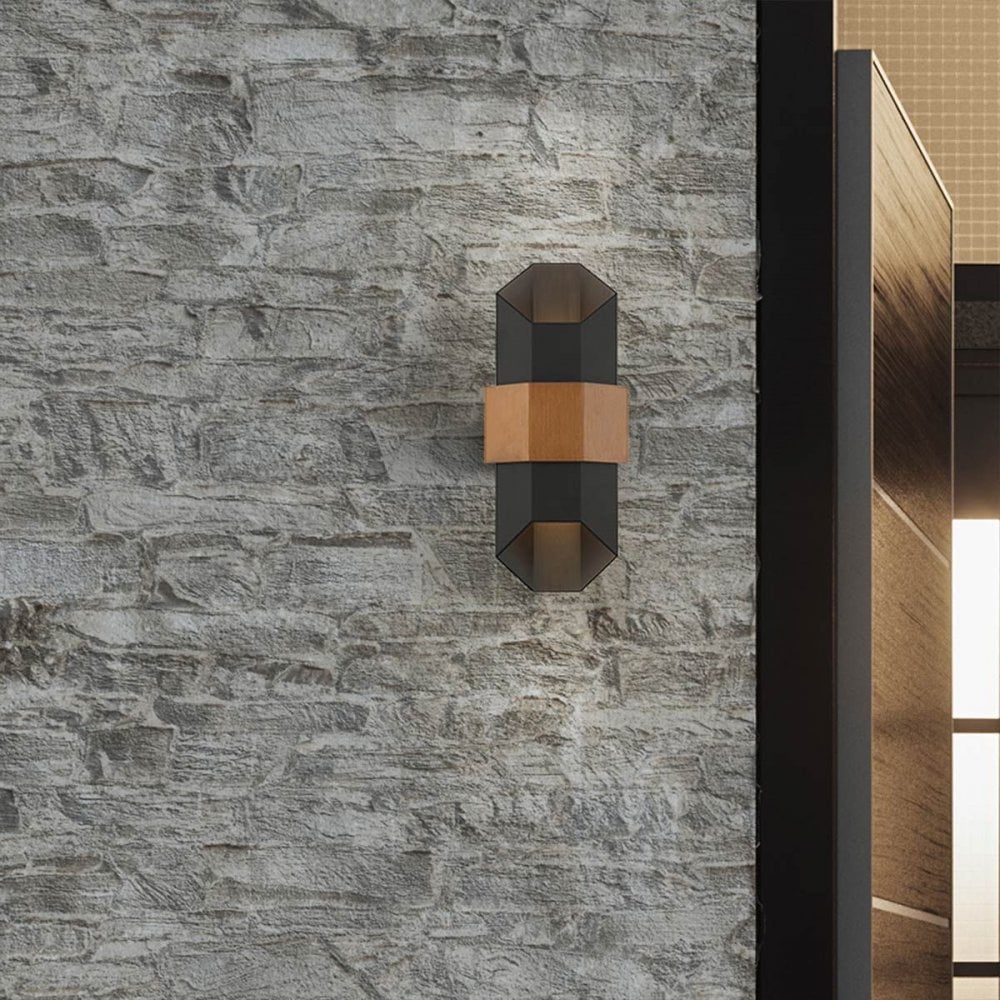 Quoizel QZ-CHASM-M-BKW Chasm LED Wall Lantern - Medium Matte Black (with painted wood effect strap)