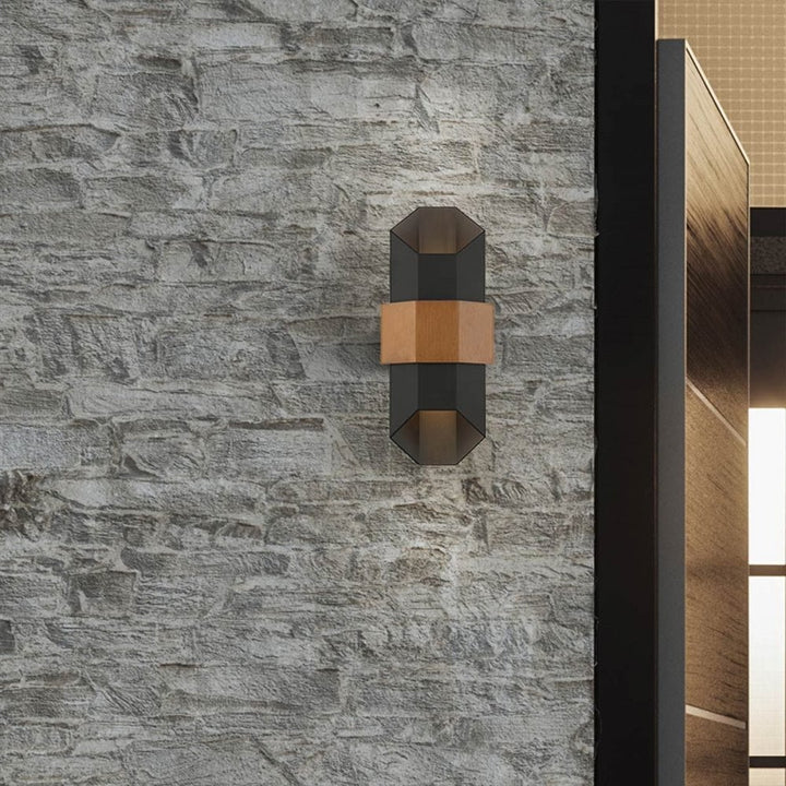 Quoizel QZ-CHASM-M-BKW Chasm LED Wall Lantern - Medium Matte Black (with painted wood effect strap)