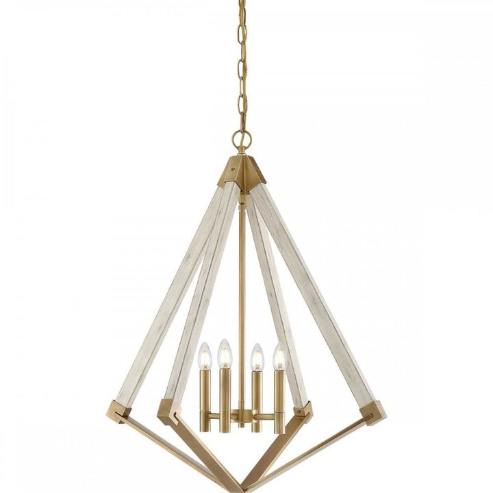 Quoizel QZ-VIEW-POINT-L View Point 4 Light Chandelier Whitewash Wood Effect and Weathered Brass
