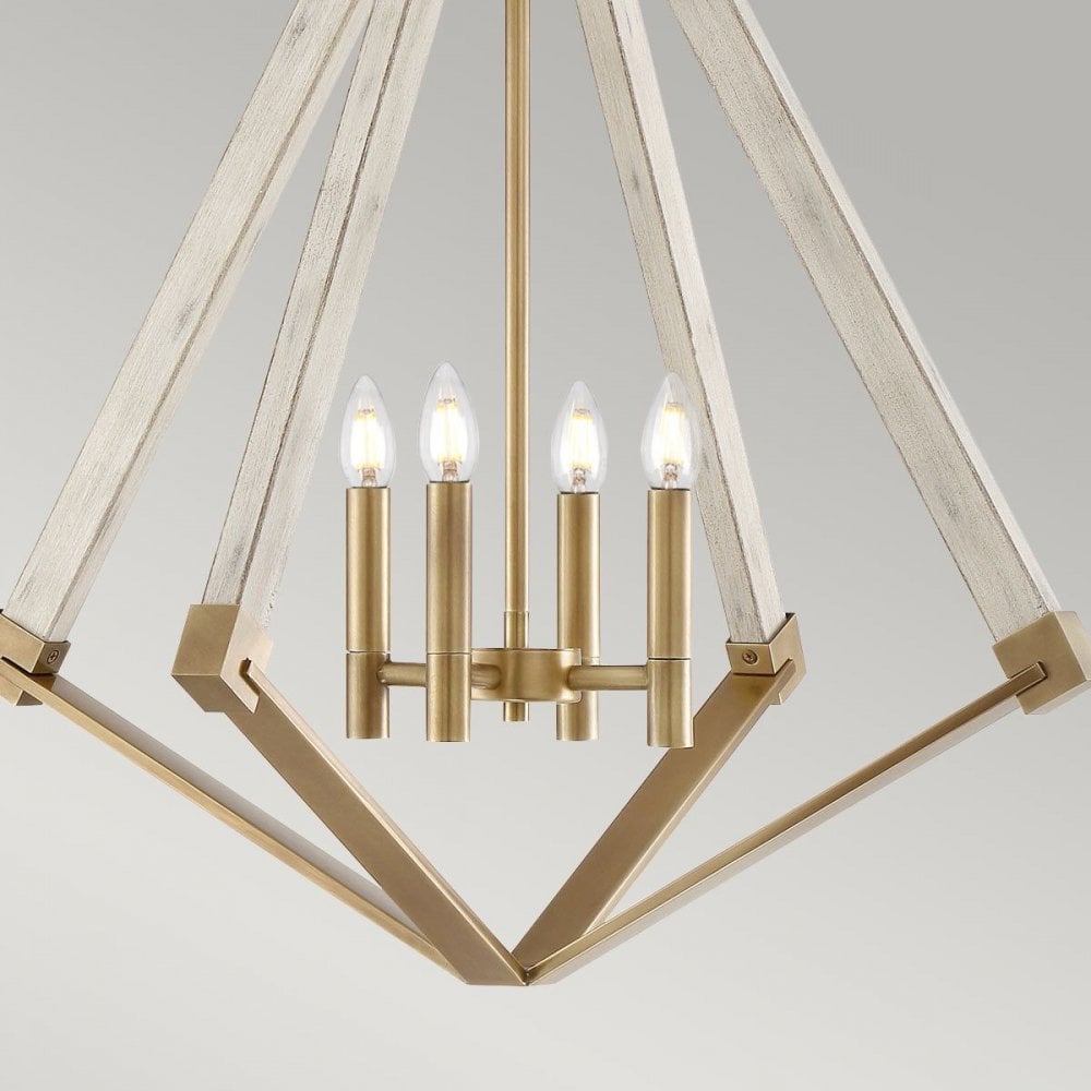 Quoizel QZ-VIEW-POINT-L View Point 4 Light Chandelier Whitewash Wood Effect and Weathered Brass