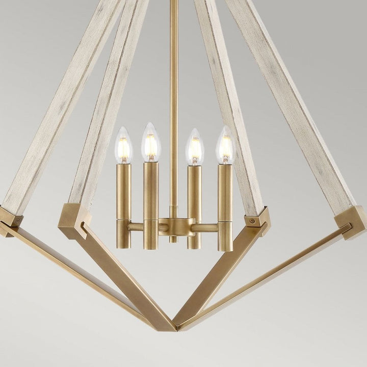 Quoizel QZ-VIEW-POINT-L View Point 4 Light Chandelier Whitewash Wood Effect and Weathered Brass