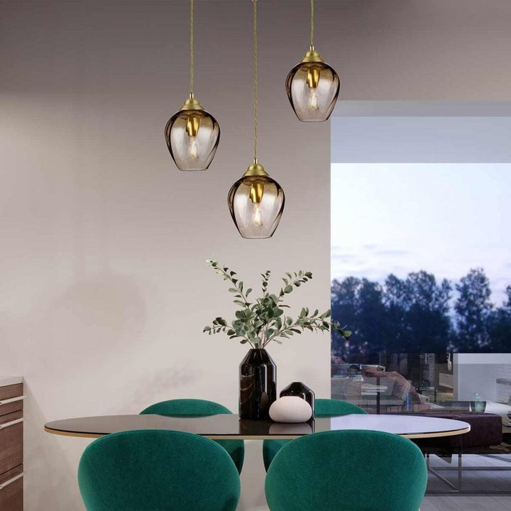 Elstead TIBER-P-AMBER Tiber 1 Light Pendant Brushed Brass/ Amber Glass