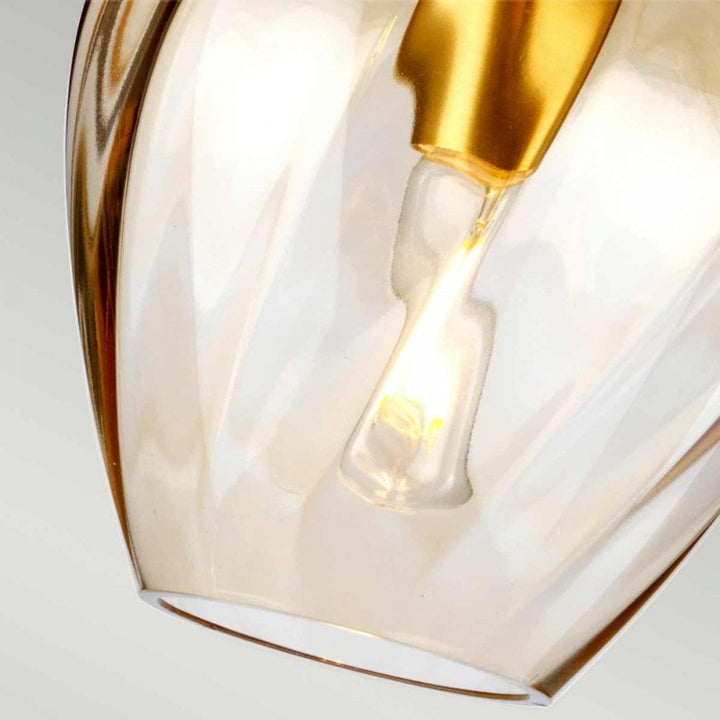 Elstead TIBER-P-AMBER Tiber 1 Light Pendant Brushed Brass/ Amber Glass