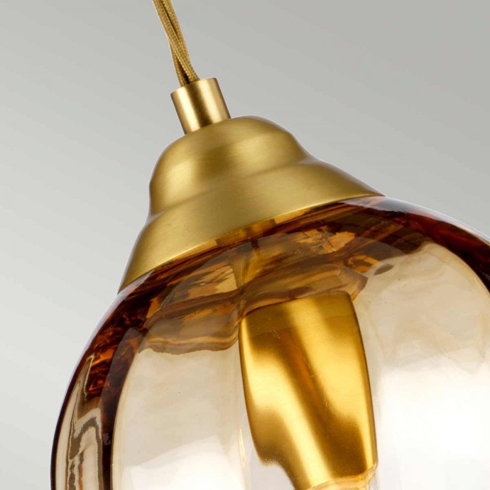 Elstead TIBER-P-AMBER Tiber 1 Light Pendant Brushed Brass/ Amber Glass