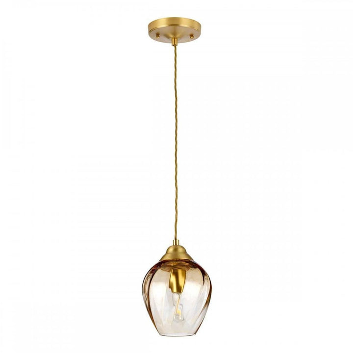 Elstead TIBER-P-AMBER Tiber 1 Light Pendant Brushed Brass/ Amber Glass